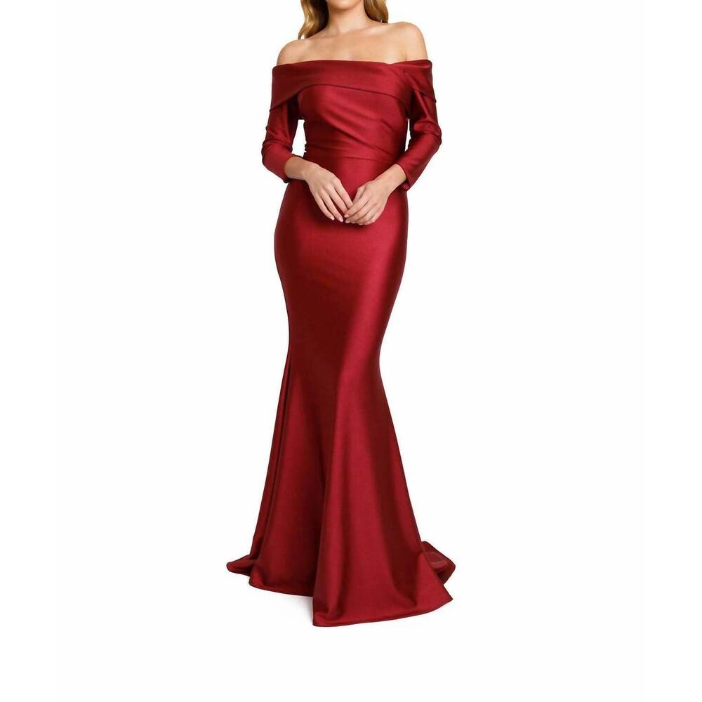NEW NICOLE BAKTI off shoulder gown in wine